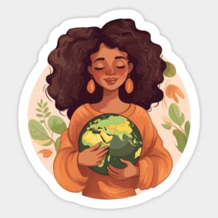 Black Girl Cottage Core, African Mother Earth Day Sticker
